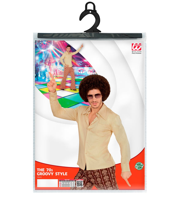 Jaren 70 disco hemd beige Groovy compleet, retro seventies overhemd heren