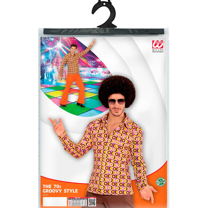 Jaren 70 disco hemd Groovy langspeelplaat compleet, retro seventies overhemd heren
