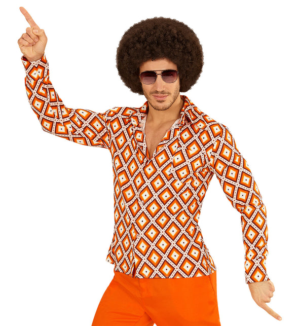 Jaren 70 disco hemd Groovy geruit, retro seventies overhemd heren vooraanzicht