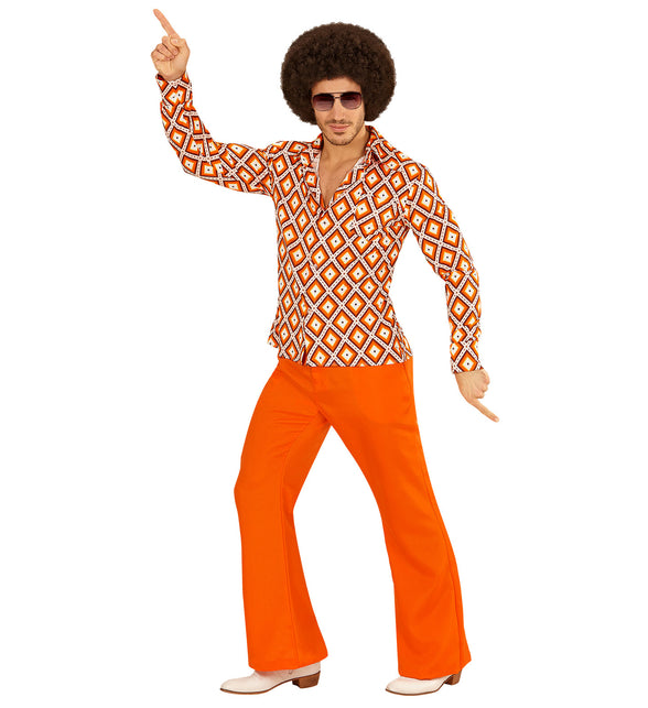 Geruit disco hemd jaren 70 achterkant, retro groovy overhemd detail