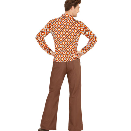 Geruit seventies hemd close-up, retro disco groovy overhemd heren