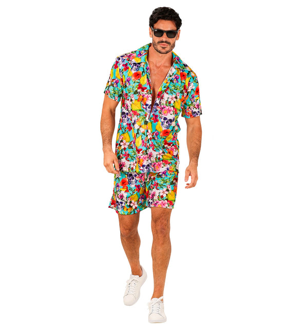 Zomer party set Skulls heren - Hawaii blouse en short met schedelprint