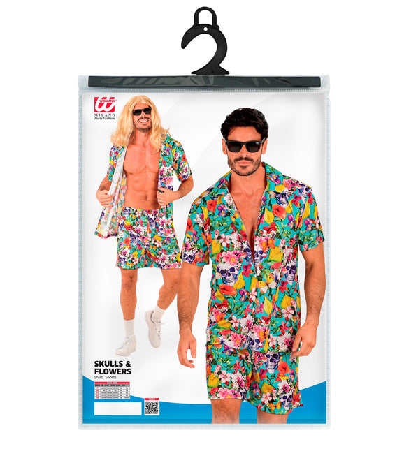 Zomer party set Skulls achterkant - Hawaii blouse en short heren tropisch