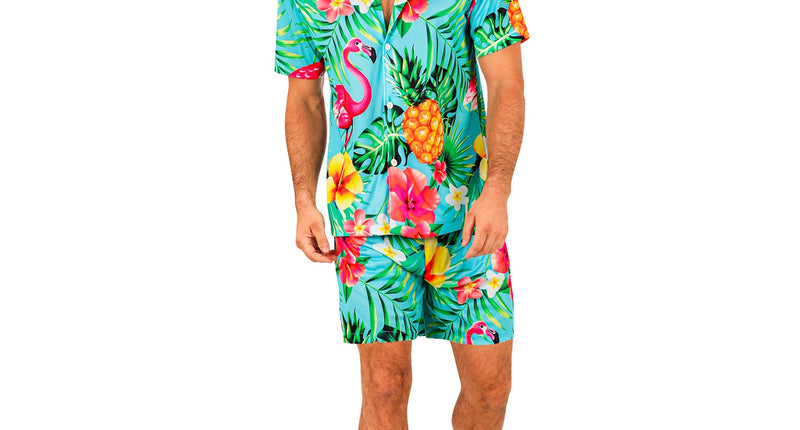 Zomer party set Flamingo heren - Hawaii blouse en short met flamingoprint
