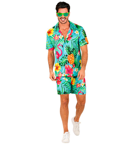 Zomer party set Flamingo heren - Hawaii blouse en short met flamingoprint
