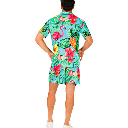 Zomer party set Flamingo close-up - aloha hemd en short flamingomotief