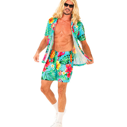 Flamingo zomerset heren gedragen - tropisch Hawaii hemd met short aloha