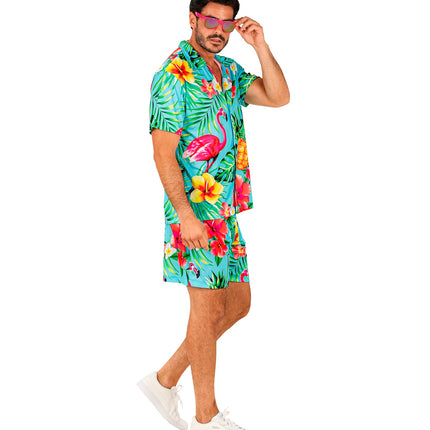 Hawaii set Flamingo detail - tropische zomerblouse en short beach party
