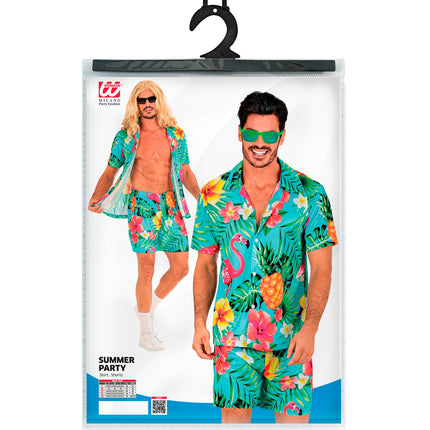 Zomer party set Flamingo achterkant - Hawaii blouse en short heren tropisch