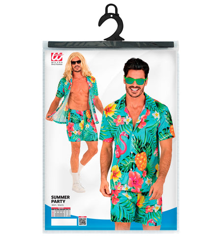Zomer party set Flamingo achterkant - Hawaii blouse en short heren tropisch