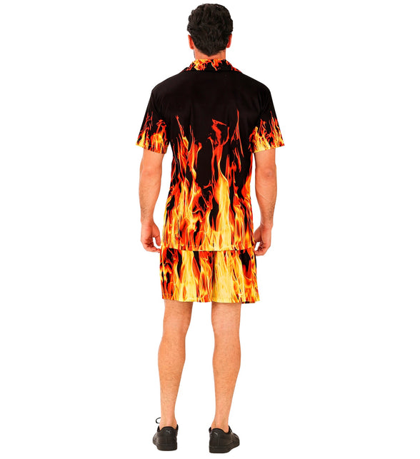 Zomer party set Flames close-up - aloha hemd en short vlammenmotief