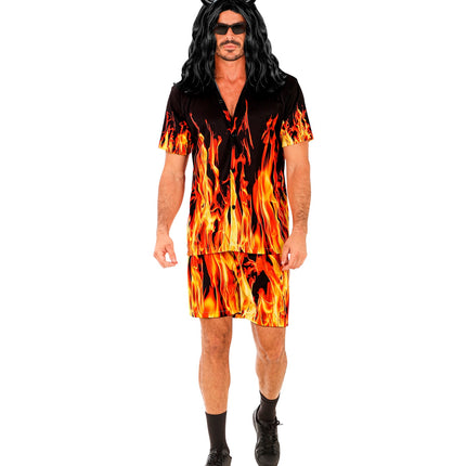 Flames zomerset heren detail - tropisch aloha hemd met short vlammen