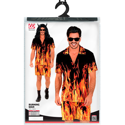 Zomer party set Flames achterkant - Hawaii blouse en short heren tropisch