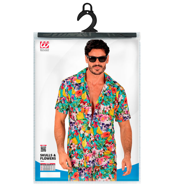 Zomer partyshirt Skulls achterkant - Hawaii blouse heren tropisch