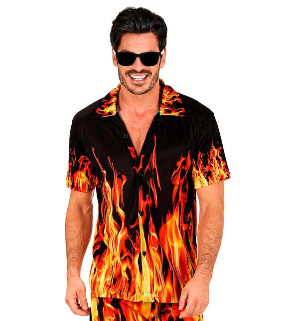 Zomer partyshirt Flames heren - Hawaii blouse met vlammenprint voor beach party
