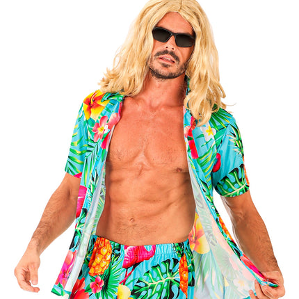 Flamingo Hawaii shirt heren gedragen - tropische zomerblouse aloha