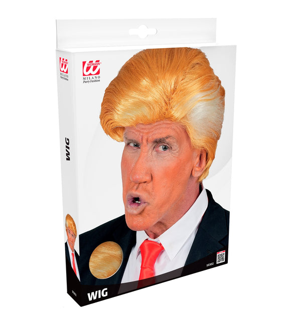 Pruik Mr. President voor heren in de verpakking van Widmann met haarstaal op de voorzijde