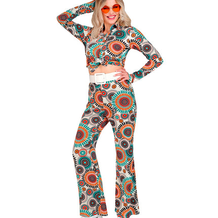 Vintage broek dames gedragen - jaren 70 flower power discobroek retro