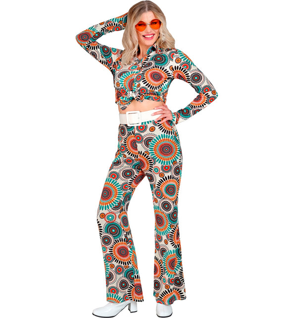 Vintage broek dames gedragen - jaren 70 flower power discobroek retro