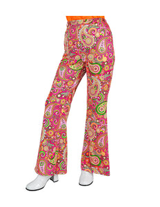 Jaren 70 broek paisley dames - kleurrijke hippie discobroek met paisleyprint