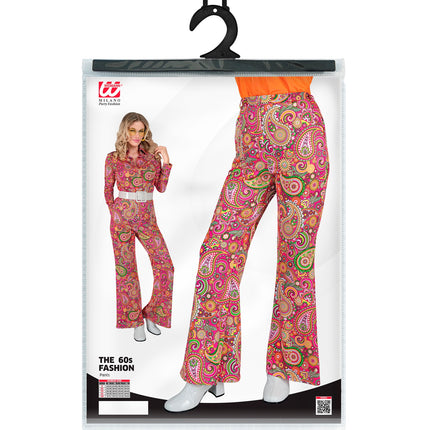 Jaren 70 broek paisley achterkant - kleurrijke hippie discobroek dames