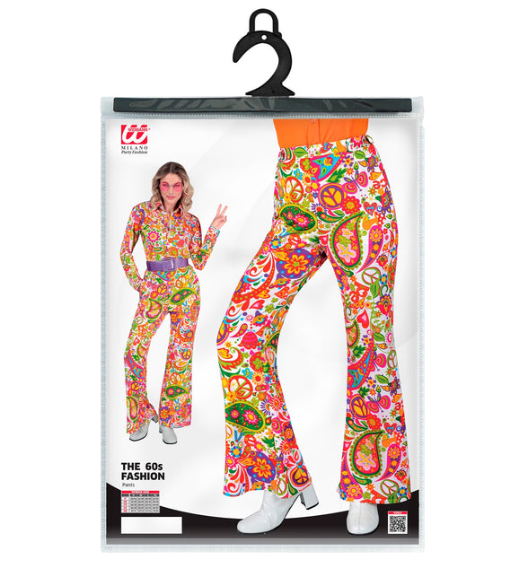 Jaren 70 broek peace party achterkant - paisley hippie discobroek dames