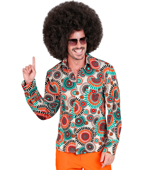 Jaren 70 shirt vintage heren - kleurrijk retro hippie discoshirt met vintage print