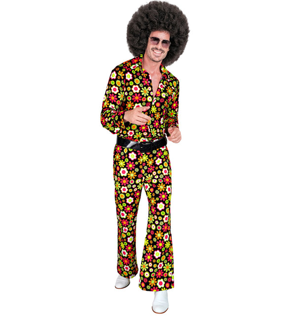Flowers broek heren gedragen - jaren 70 flower power discobroek retro