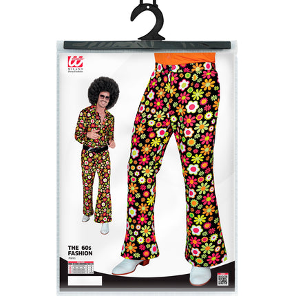 Jaren 70 broek flowers achterkant - kleurrijke hippie discobroek heren