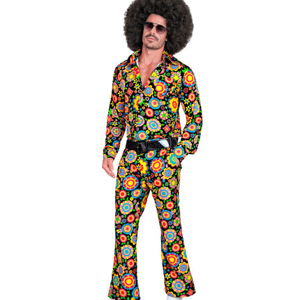Bloemenfeest broek heren gedragen - jaren 70 flower power discobroek retro