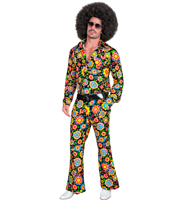 Bloemenfeest broek heren gedragen - jaren 70 flower power discobroek retro