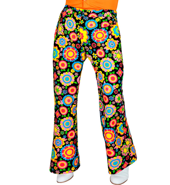 Jaren 70 broek bloemenfeest heren - kleurrijke hippie discobroek met bloemenprint