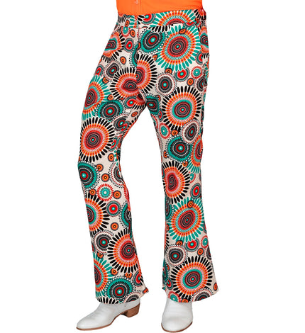 Jaren 70 broek vintage heren - kleurrijke retro hippie discobroek met vintage print