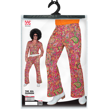 Jaren 70 broek paisley achterkant - kleurrijke hippie discobroek heren