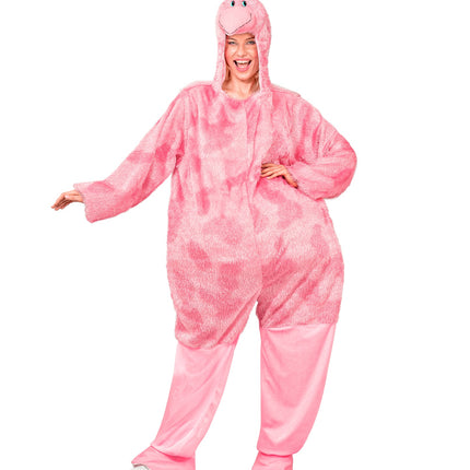 Grappig flamingo jumpsuit voor volwassenen achterkant – kostuums