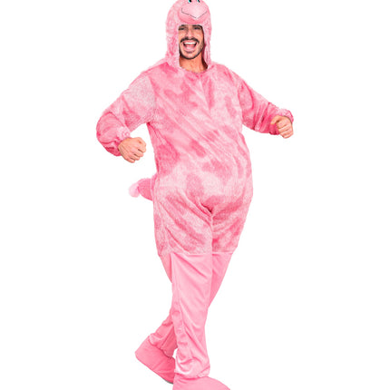Grappig flamingo jumpsuit voor volwassenen zijaanzicht – kostuums