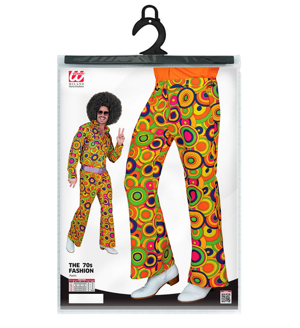 Jaren 70 broek groovy cirkels achterkant - gele hippie discobroek heren