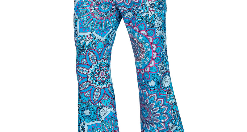 Jaren 70 broek mandala blauw heren - blauwe hippie discobroek met mandalaprint