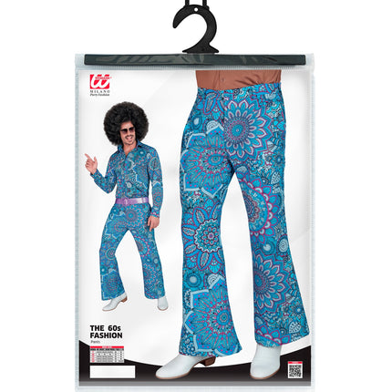 Jaren 70 broek mandala blauw achterkant - blauwe hippie discobroek heren