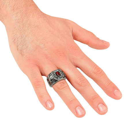 Ring strass en edelsteen rood voor heren achterkant – sieraden