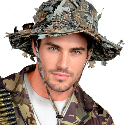 Hoed boonie tactisch met bladeren camouflage detailopname – hoeden