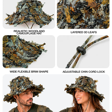 Hoed boonie tactisch met bladeren camouflage totaalbeeld – hoeden