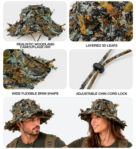 Hoed boonie tactisch met bladeren camouflage totaalbeeld – hoeden