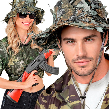 Hoed boonie tactisch met bladeren camouflage achterkant – hoeden