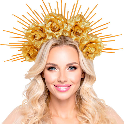 Halo met spikes met rozen goud voor dames detailopname – verkleedkleding