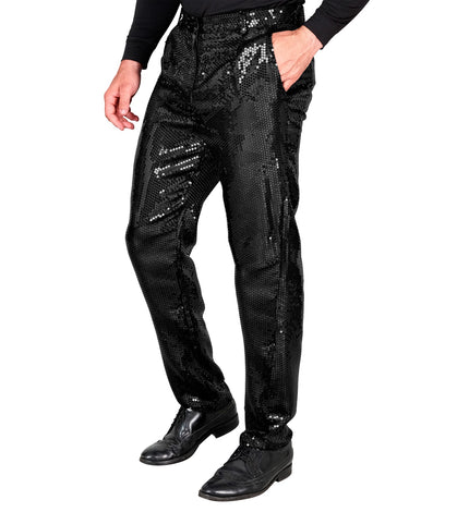 Paillettenbroek Frank heren zwart - zwarte glitterbroek met pailletten voor disco