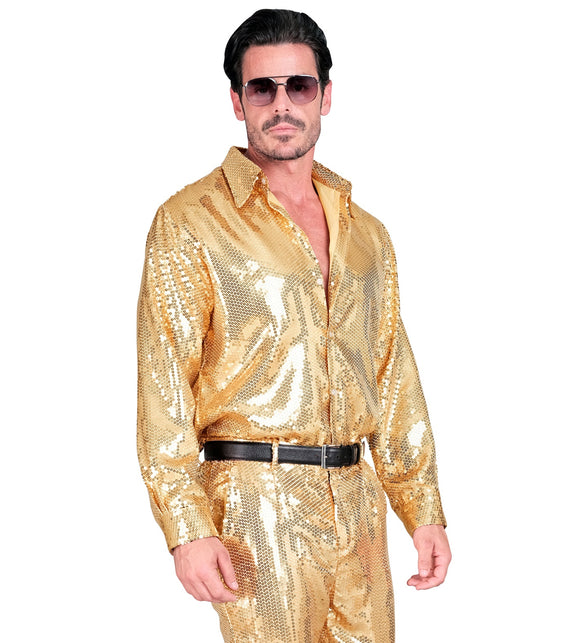 Pailletten discoshirt goud heren - glitter shirt foute party