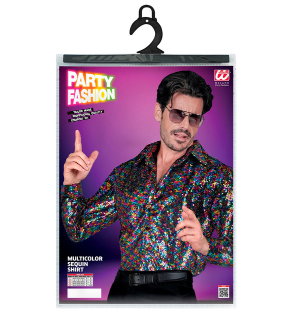 Paillettenshirt Marco meerkleurig achterkant - kleurrijk discoshirt heren disco