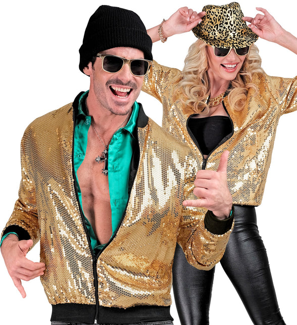 Pailletten bomberjas goud - gouden glitterjack unisex disco carnaval