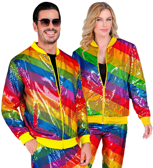 Regenboog glitter bomberjas - pailletten jack unisex disco carnaval